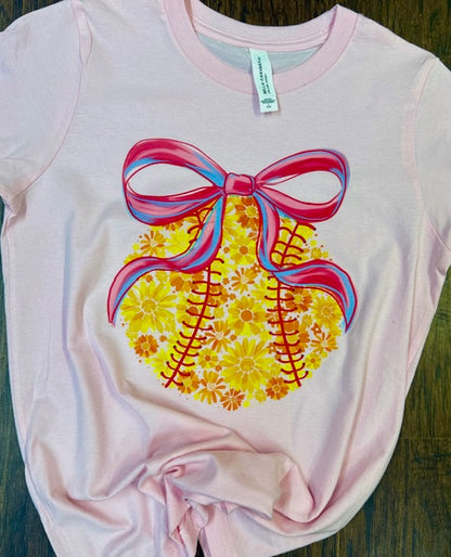 Floral Softball Bow Tee