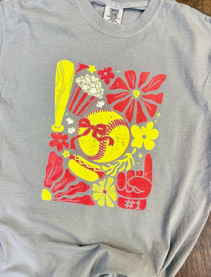 Trendy Red & Yellow Softball Tee