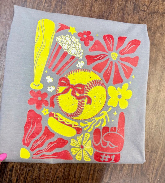 Trendy Red & Yellow Softball Tee